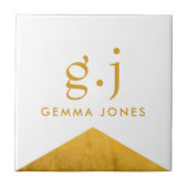 Monogram Elegant Goud Faux Folie Wit Tegeltje (Voorkant)