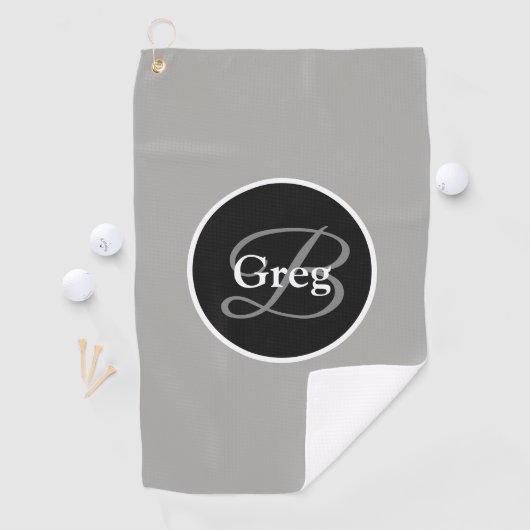 Monogram Elegant Gray Black Golf Towel Golfhanddoek (Insitu)