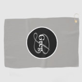 Monogram Elegant Gray Black Golf Towel Golfhanddoek (Horizontaal)