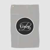 Monogram Elegant Gray Black Golf Towel Golfhanddoek (Voorkant)