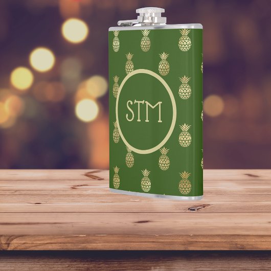 Monogram Elegant Green en Gold Pineapple Heupfles