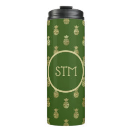 Monogram Elegant Green en Gold Pineapple Thermosbeker