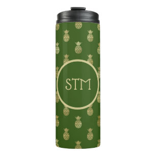 Monogram Elegant Green en Gold Pineapple Thermosbeker