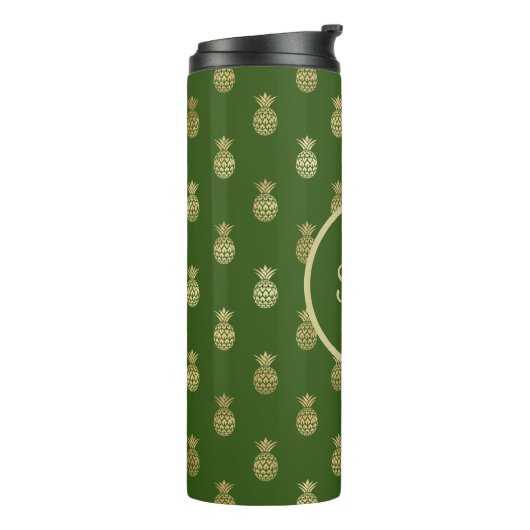 Monogram Elegant Green en Gold Pineapple Thermosbeker (Gedraaid links)