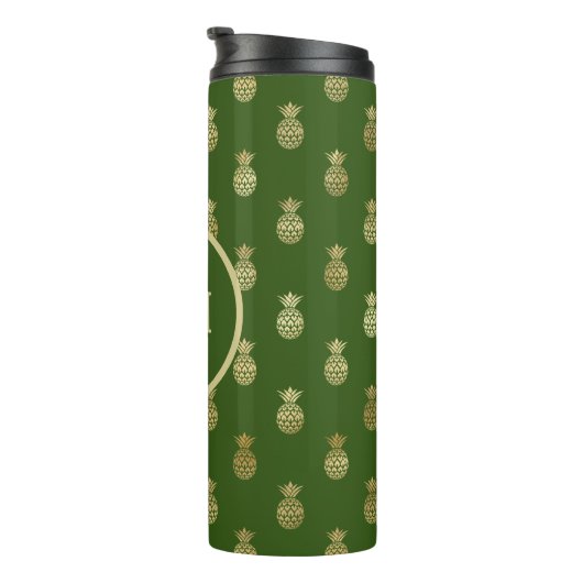 Monogram Elegant Green en Gold Pineapple Thermosbeker (Geroteerd rechts)