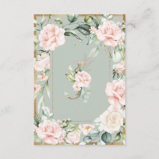 Monogram Elegant Green Floral Rozen Letter J Bedankkaart (Voorkant)