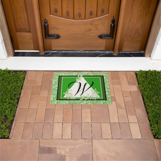 Monogram Elegant Green Leaves Doormat Deurmat (Buiten)
