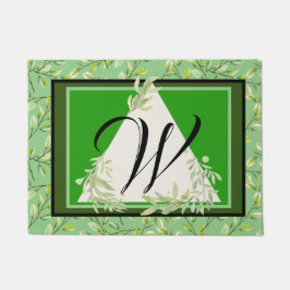 Monogram Elegant Green Leaves Doormat Deurmat