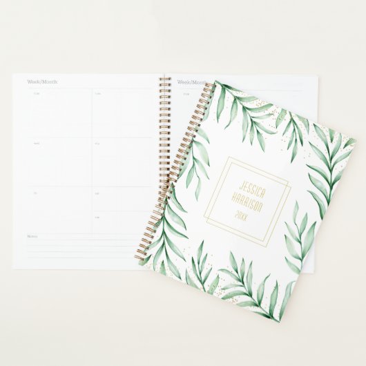 Monogram Elegant Greenery Waterverf laat Big Planner (Display)