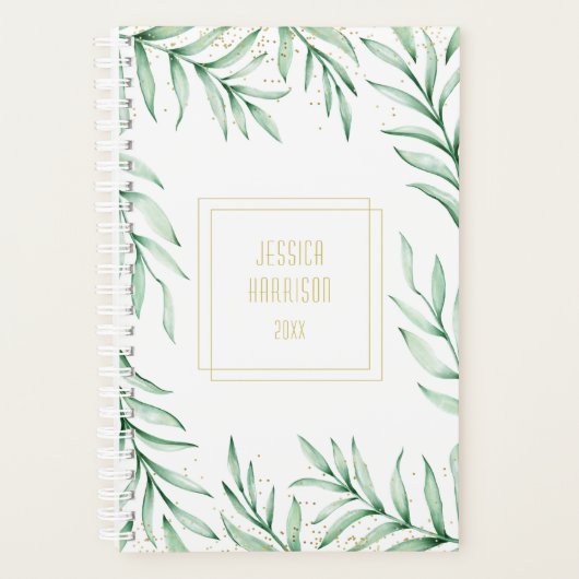 Monogram Elegant Greenery Waterverf laat kleine Planner (Voorkant)