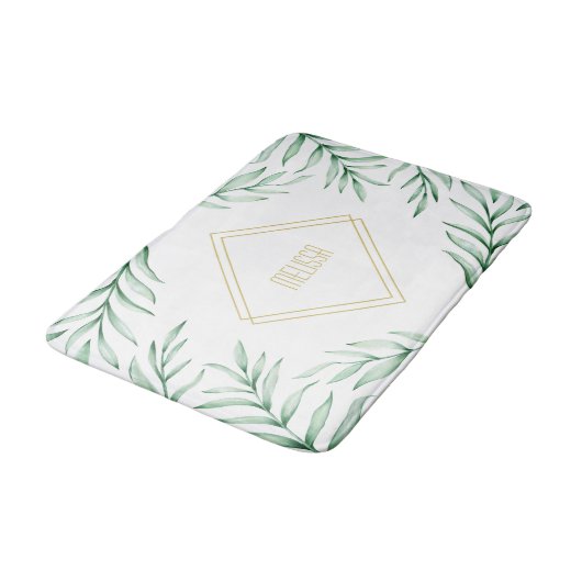 Monogram Elegant Greenery Waterverf Leaves Badmat (Gekanteld)