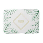 Monogram Elegant Greenery Waterverf Leaves Badmat (Voorkant)