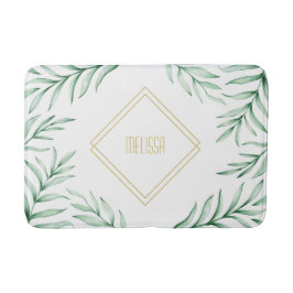 Monogram Elegant Greenery Waterverf Leaves Badmat
