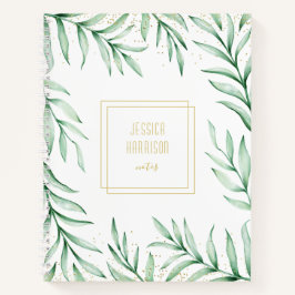Monogram Elegant Greenery Waterverf Leaves Green Notitieboek