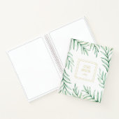 Monogram Elegant Greenery Waterverf Leaves Green Notitieboek (Binnen)