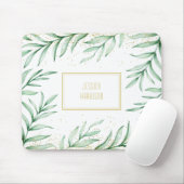 Monogram Elegant Greenery Waterverf Leaves Muismat (Met muis)
