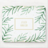 Monogram Elegant Greenery Waterverf Leaves Muismat (Voorkant)