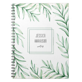 Monogram Elegant Greenery Waterverf Leaves Notitieboek