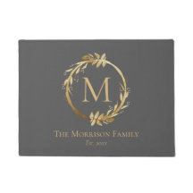 Monogram Elegant Grey & Gold Wreatname Familienaam