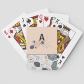 Monogram Elegant Grijs Blauw Perzik Bloempatroon Pokerkaarten (Achterkant)