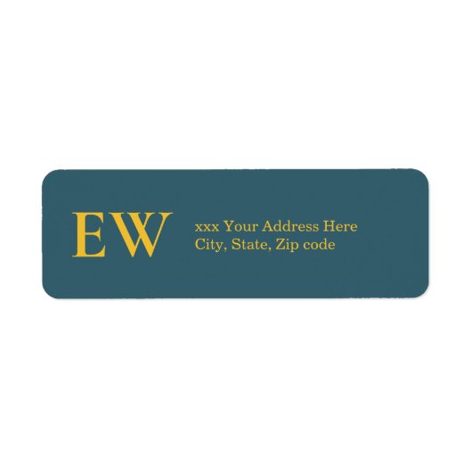 Monogram Elegant Groen Blauw Gouden Geel Adres Etiket (Voorkant)