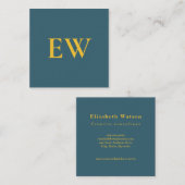 Monogram Elegant Groen Blauw Professioneel Vierkante Visitekaartje (Voorkant / Achterkant)