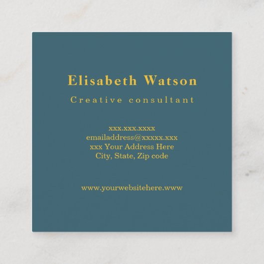 Monogram Elegant Groen Blauw Professioneel Vierkante Visitekaartje (Achterkant)