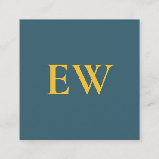 Monogram Elegant Groen Blauw Professioneel Vierkante Visitekaartje (Voorkant)