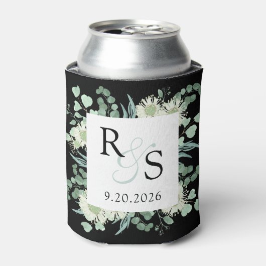 Monogram Elegant groen zwart bruiloft Blikjeskoeler (Blikje Voorkant)