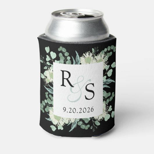 Monogram Elegant groen zwart bruiloft Blikjeskoeler (Blikje Achterkant)