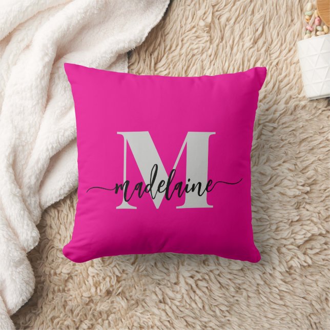 Monogram Elegant Hot Pink Zwart Persoonlijk Kussen (Deken)