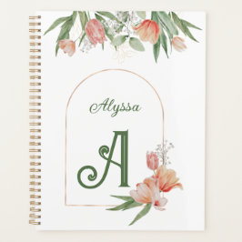Monogram Elegant Initiaal & Naam Waterverf Bloemen Planner