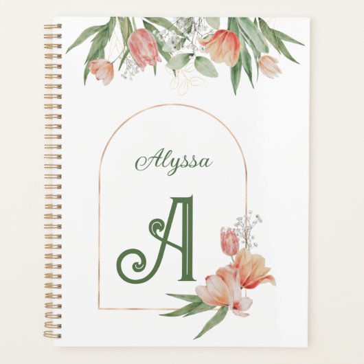 Monogram Elegant Initiaal & Naam Waterverf Bloemen Planner (Voorkant)