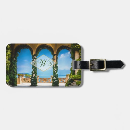 Monogram Elegant Italy Villa Lake Como Fine Art Bagagelabel (Voorkant horizontaal)