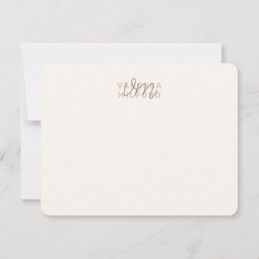 Monogram Elegant Ivory Cream Blush Pink Modern Notitiekaartje (Voorkant)