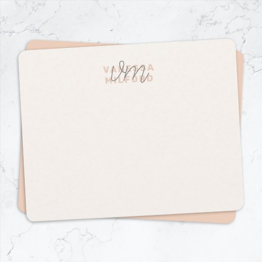 Monogram Elegant Ivory Cream Blush Pink Modern Notitiekaartje