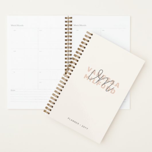 Monogram Elegant Ivory Cream Modern Minimalist Planner (Display)