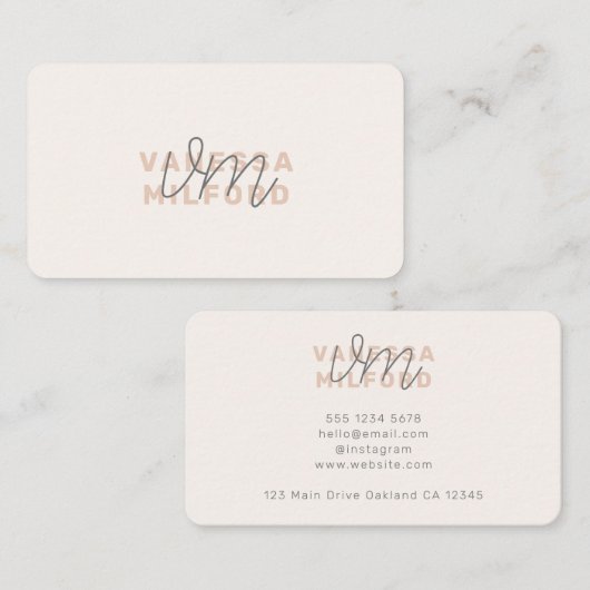 Monogram Elegant Ivory Cream Modern Minimalist Visitekaartje (Voorkant / Achterkant)
