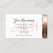 Monogram Elegant koper en witte kleurige stripes Visitekaartje (Achterkant)