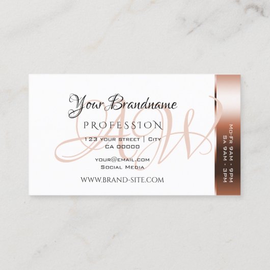 Monogram Elegant koper en witte kleurige stripes Visitekaartje (Achterkant)