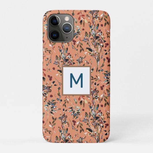 Monogram Elegant Leaves Berries Oranje Waterverf Case-Mate iPhone Case (Achterkant)