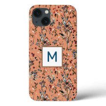 Monogram Elegant Leaves Berries Oranje Waterverf
