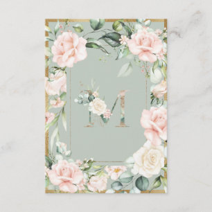 Monogram Elegant Letter M Green Floral Waterverf Bedankkaart