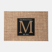 Monogram Elegant luxe design zwarte bruine burlap Deurmat (Voorkant)