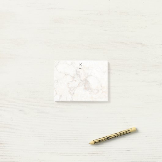 Monogram Elegant Marble Minimalist Post-it® Notes (Op bureau)