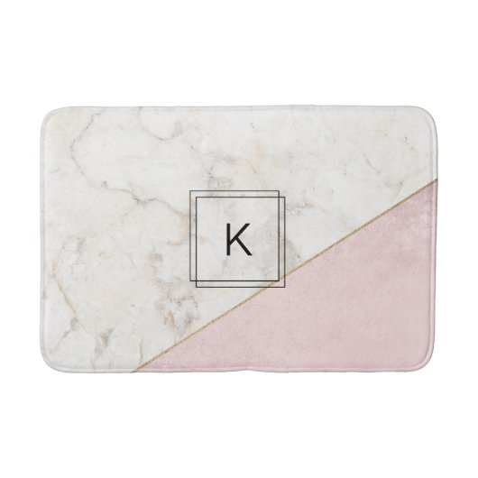 Monogram Elegant Marble Minimalist Roos Gold Badmat (Voorkant)