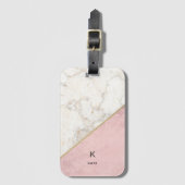 Monogram Elegant Marble Minimalist Roos Gold Bagagelabel (Voorkant (verticaal))