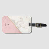Monogram Elegant Marble Minimalist Roos Gold Bagagelabel (Voorkant (horizontaal))