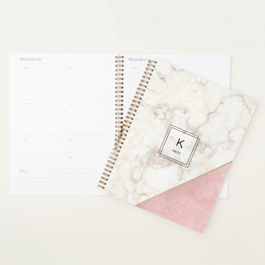 Monogram Elegant Marble Minimalist Roos Gold Big Planner (Display)
