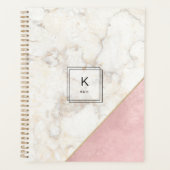 Monogram Elegant Marble Minimalist Roos Gold Big Planner (Voorkant)